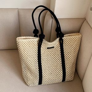 Sac à main en paille tissé avec anses pour femmes