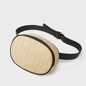 Sacs pour la taille ronds tissés en paille pour femmes