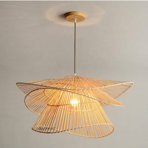 Lampe suspension rotin design à plusieurs niveaux