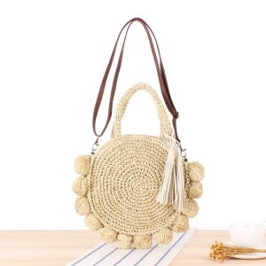 Sac de plage en paille vintage beige