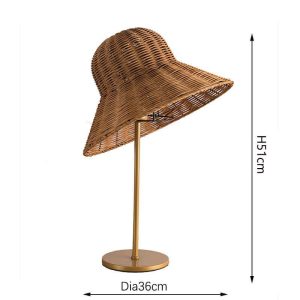 Lampe de bureau décorative en rotin avec chapeau