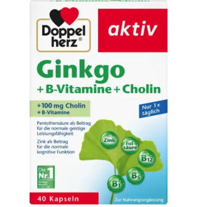 Doppelherz Ginkgo + vitamines B + choline 36 gélules sur 40 (Ginkgo a été endommagé, c’est pour ça que le prix a baissé)