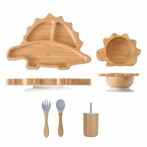 Assiette Bambou pour Bébé en Forme de Dinosaure
