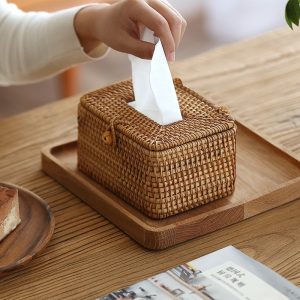 Boîte à mouchoirs en bambou tissée à la main pour la maison