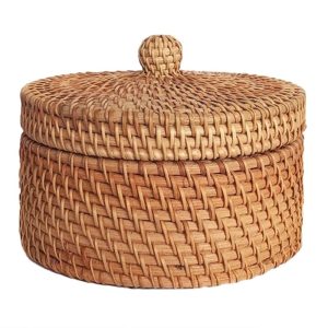 Boîte de rangement à biscuit en rotin tissé à la main avec couvercle