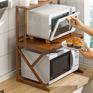 Étagère Bambou pour Micro-ondes avec Rangements Pratiques
