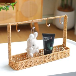 Étagère Effet Rotin Compacte avec Crochets