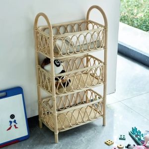 Étagère Rotin Beige à Trois Niveaux