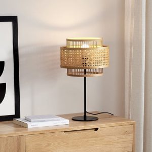 Lampadaire en rotin double abat-jour