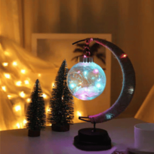 Lampe en rotin USB en forme de lune multicolore