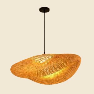 Lampe suspendue rustique en rotin forme ovale pliée