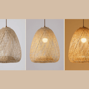 Lampe suspendue rustique en rotin forme tulipe arrondie