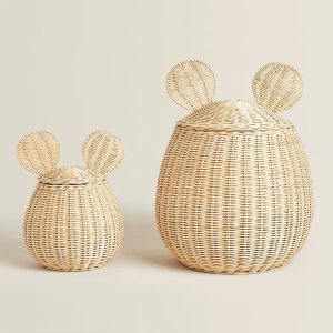 Lot de 2 Paniers de Rangement en Rotin au Design de Souris
