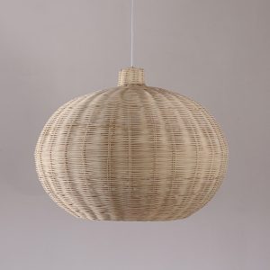 Luminaire pendant style village chinois, en rotin et osier naturel, boule, fait à la main