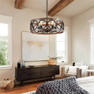 Lustre en Bois Circulaire de Style Vintage
