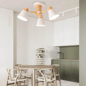 Lustre en Bois LED Moderne à Trois Têtes