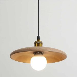 Lustre en Bois LED Suspendu en Forme de Soucoupe