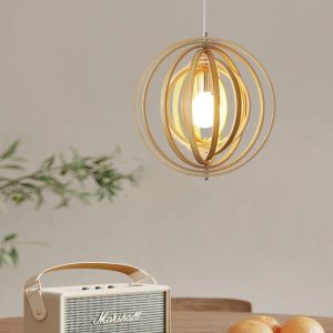 Lustre en Bois Rotatif LED de Style Japonais