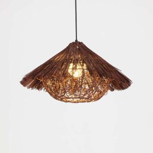 Lustre rond suspendu en bambou et bois, marron