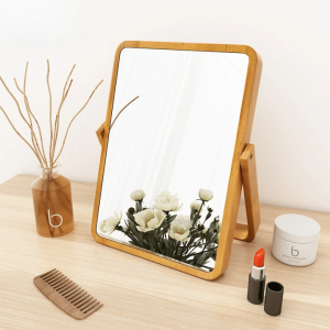 Miroir Carré en Bois Style Vintage avec Support