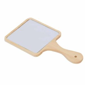 Miroir Carré à Main avec Manche en Bois