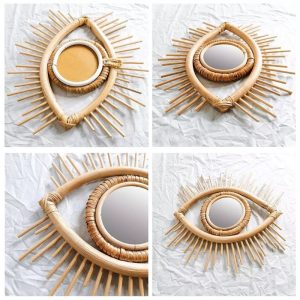 Miroir de maquillage et décoration artistique innovante en rotin
