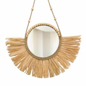 Miroir Paille Rond à Perles
