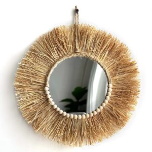 Miroir Paille Rond Style Bohème