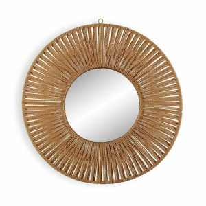Miroir rond en rotin style soleil