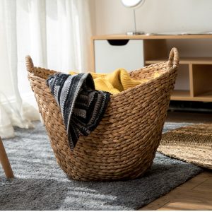 Panier à linge en rotin naturel avec poignées