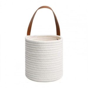 Panier de rangement à suspendre en fibre végétale blanche
