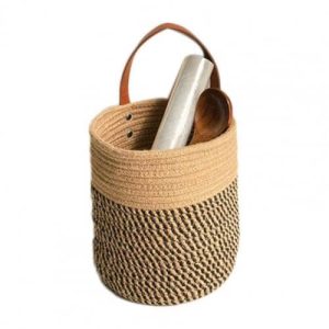 Panier de rangement à suspendre en fibre végétale marron
