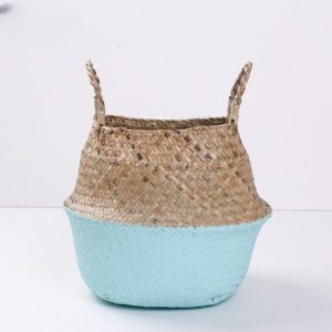 Panier de rangement bleu en rotin fait à la main