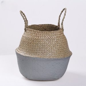 Panier de rangement gris en rotin fait à la main
