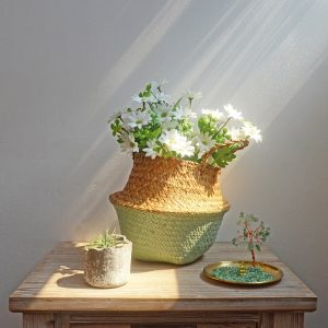 Panier de rangement en rotin style Bohème bicolore