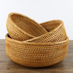 Panier de rangement rond tissé en rotin naturel et fibres de plantes