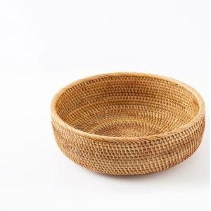 Panier de stockage d&rsquo;aliments rond en rotin tissé à la main