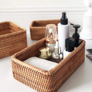 Panier rectangulaire en rotin de rangement
