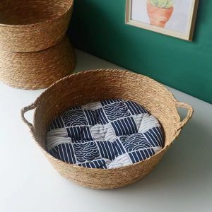 Panier pour chien en rotin avec coussin