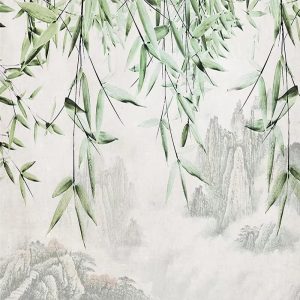 Papier Peint Bambou et Montagne