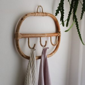 Porte-manteau mural 3 crochets en rotin naturel