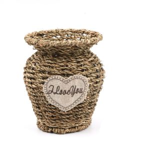Petit vase à fleurs en rotin avec inscription « I Love You »