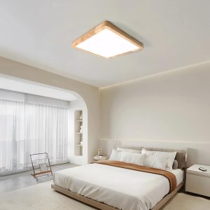 Plafonnier Bois LED Carré au Design Moderne