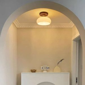 Plafonnier Bois LED de Style Moderne en Pierre de Verre