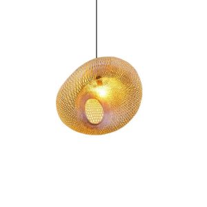 Plafonnier LED suspendu design chinois en rotin et bambou