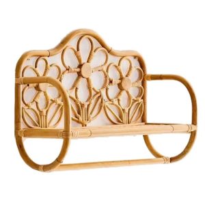 Porte-manteau mural étagère en rotin naturel