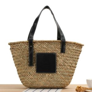 Sac à main d&rsquo;été en paille tissé raphia, noir, pour femmes