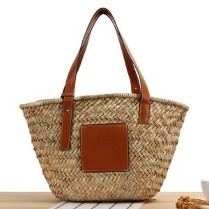 Sac à main d&rsquo;été en paille tissé raphia, marron, pour femmes