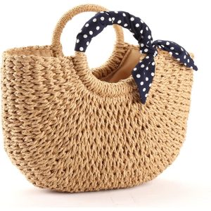 Sac de plage à poignée foulard bleu marine à pois