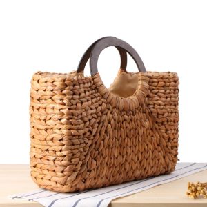 Sac de plage d&rsquo;été en rotin fait à la main pour femmes